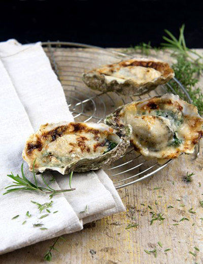 gegratineerde oesters spinazie parmigiano