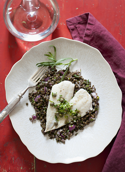 scholfilet met groene linzen en kruiden scholfilet met groene linzen en kruiden