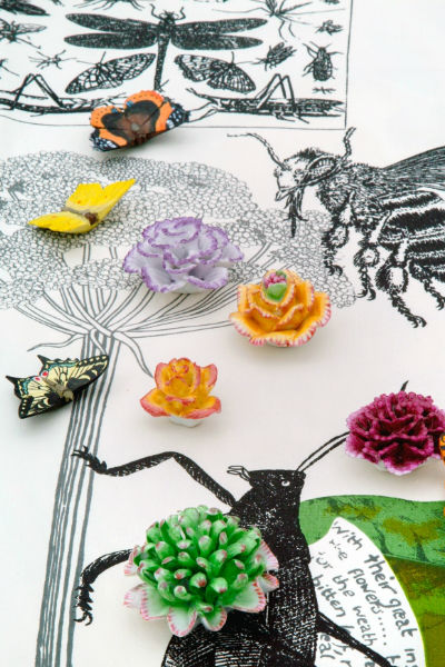 tafelkleed insecten vlinders bloemen