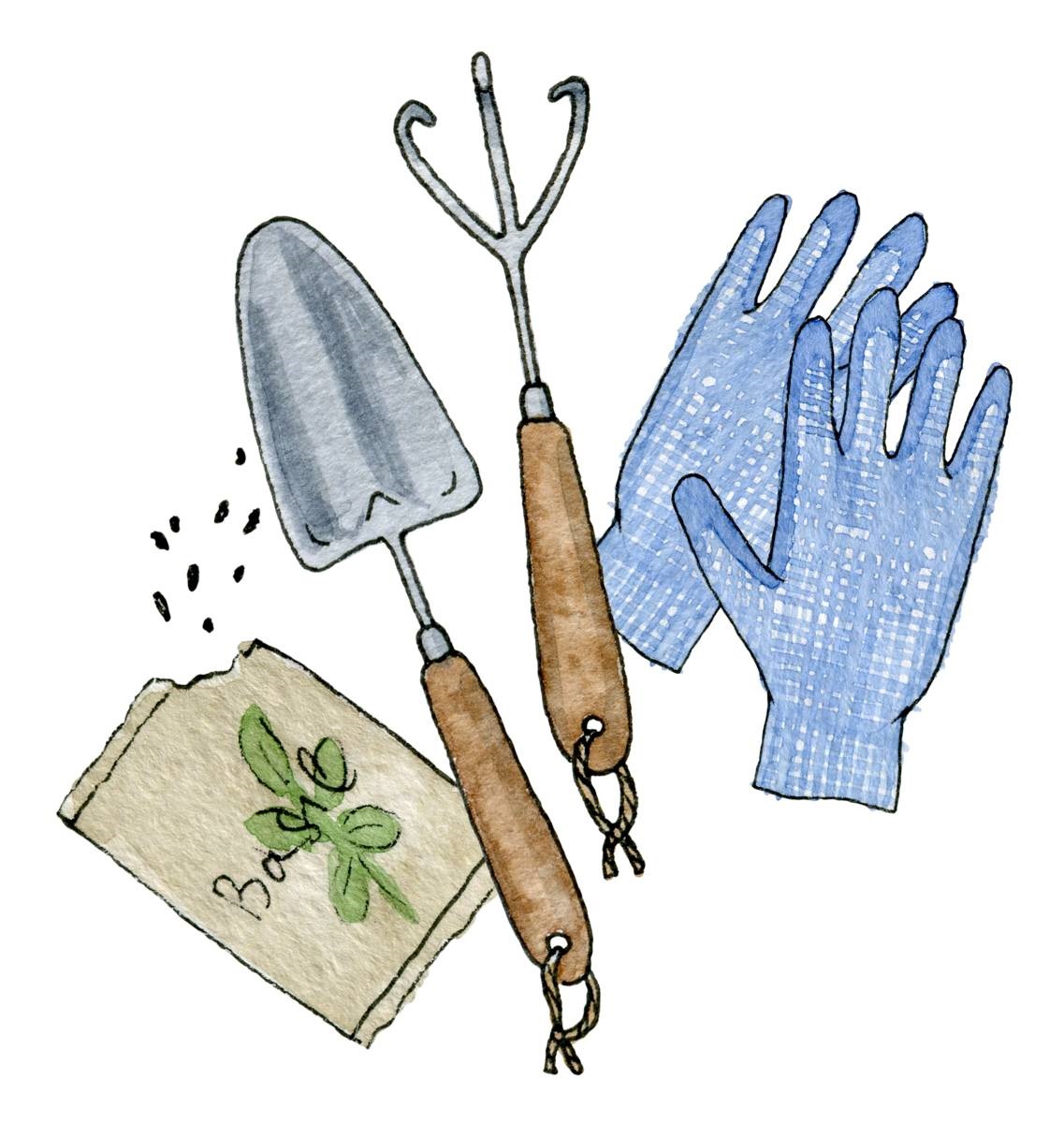 illustratie tuingereeedschap - groene tuinklusjes